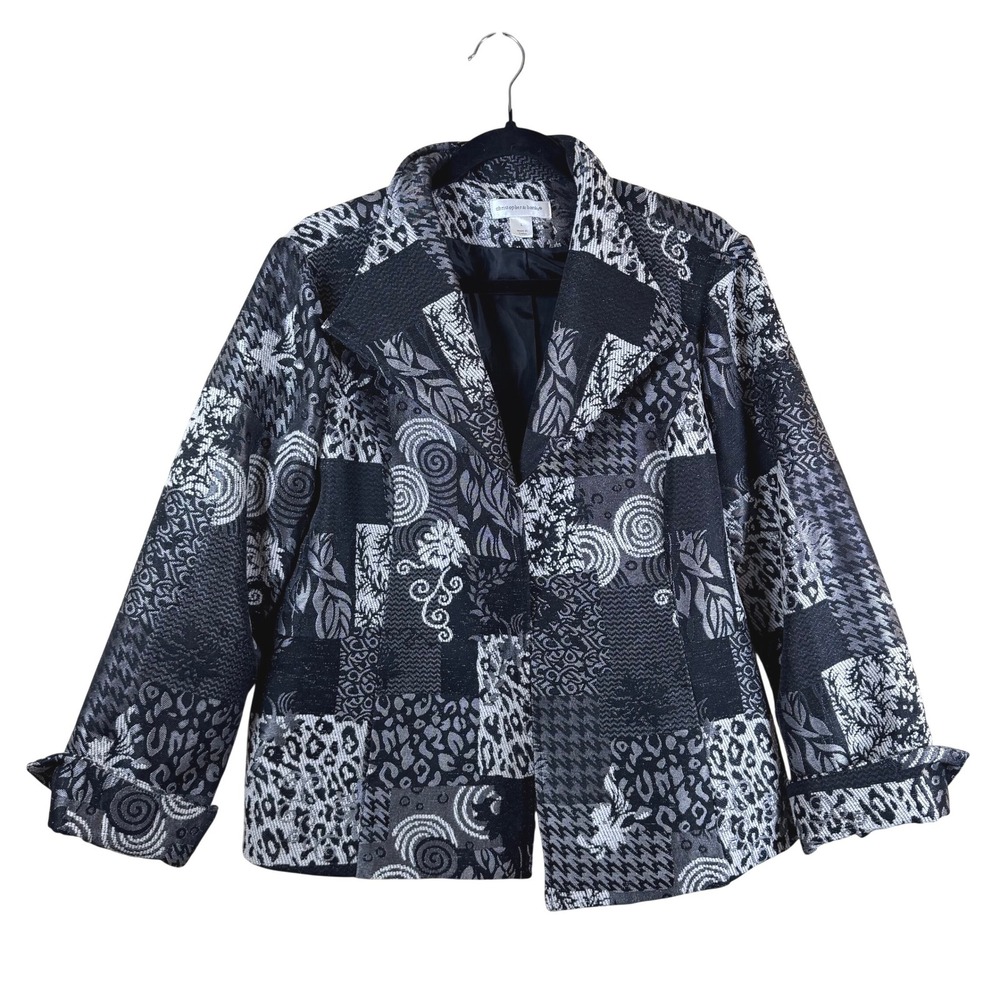 Christopher & Banks Patchwork Jacquard Jacket Women's L Floral Brocade Artsy